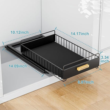 Under Sink Organizer, 2 Pack Pull Out Kitchen Cabinet Organizer, Mute Slide-Out Under Sink Organizers and Storage, Metal Kitchen Bathroom Organizers and Storage Shelves, Black