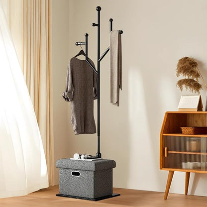 Modern Metal Coat Rack Stand, Heavy Duty Coat Rack Freestanding with Natural Marble Base, 8 Hooks, Ideal for Bedroom, Entryway, Hallway, Office, Gifts for Women, for Mom, for Men (Black)