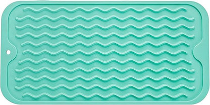 Silicone Dish Drying Mat for Multiple Usage,Easy clean,Eco-friendly,Heat-resistant Silicone Mat for Kitchen Counter or Sink,Refrigerator or Drawer Liner Mint S 12 inches x 6 inches