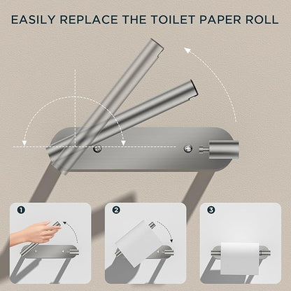 FORIOUS Toilet Paper Holder, Adhesive or Screw Wall Mount Pivoting Tissue Roll Holder for Bathroom, Stainless Steel Rustproof Self Adhesive Toilet Paper Roll Holder no Drilling, 2 Pack Brushed Nickel