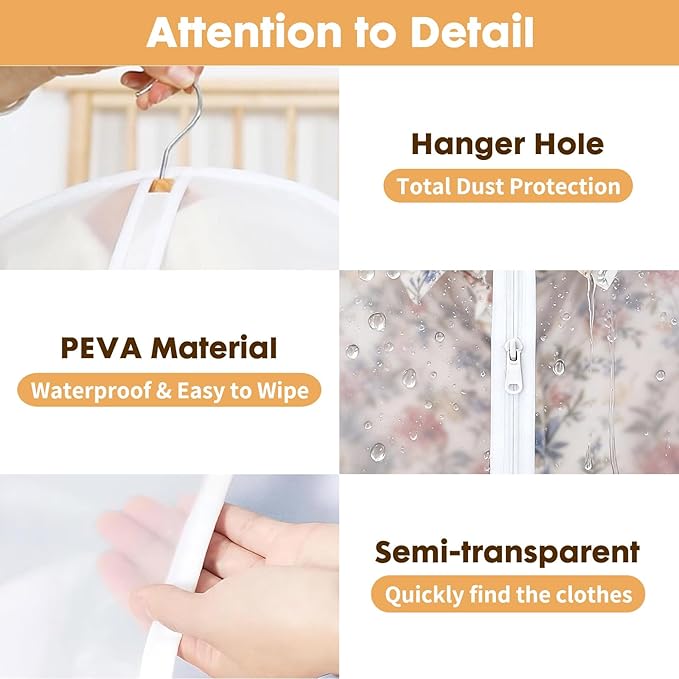 12 Pack Clear Garment Bags for Hanging Clothes, 40" Suit Bags for Closet Storage,Plastic Dustproof Suit Cover Bags,Plastic Suit Cover Bags with Zipper for Coats,Jackets,Shirts (24''X40")