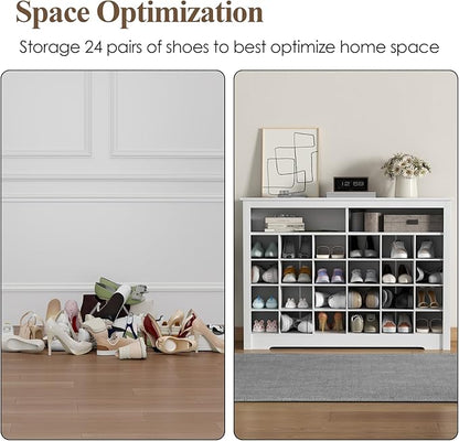 5-Tier Storage Cabinet for Entryway, Modern Shoe Rack with 26 Cubbies, Freestanding Shoe Organizer with 24 Pair Shoe Storage Cabinet for Hallway,Bedroom,Living Room(White