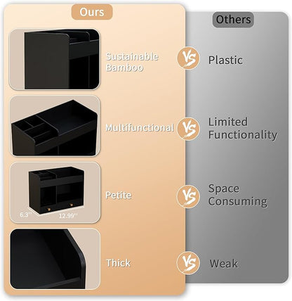 LONTAI Bamboo Makeup Organizer with Drawers, Cosmetic Storage for Lipstick Organizer Beauty Holder Skincare Organizer for Dresser Vanity Bathroom Countertop, No Assembly Required (Black)