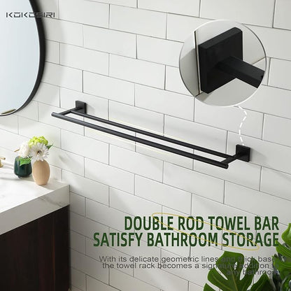 KOKOSIRI 32'' Towel Rails Bathroom Double Towel Bars Matte Black 32 Inch Bath Towel Holder for Washroom Wall Stainless Steel B5005BK-L32
