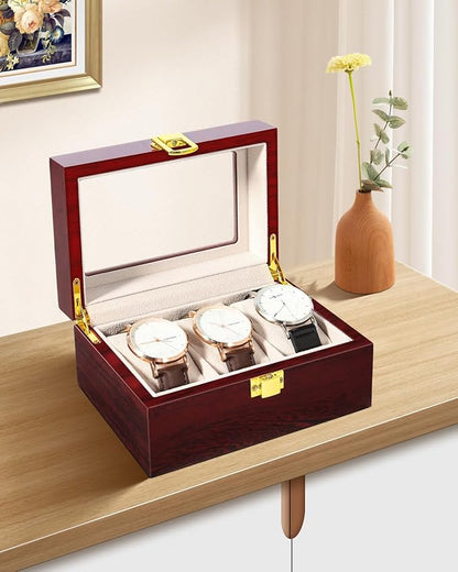 Uten 3 Slots Watch Box Storage Case Organizer Jewellery Display Wooden for Men Women
