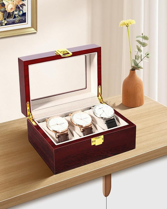 Uten 3 Slots Watch Box Storage Case Organizer Jewellery Display Wooden for Men Women