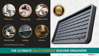 Sponge Holder - Sink Caddy Organizer - Kitchen Bath Vanity Tray - Soap, Cleaning Brush, and Scouring Pad Multi-use Silicone Tray – Non-Slip, Heat Resistant and Dishwasher Safe – 11” X 5.5” - Gray