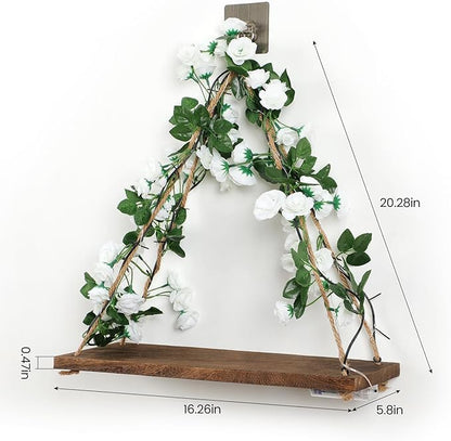 Shelf for Wall,Floating Shelves,Floating Shelves for Wall No Drilling,Adhesive Shelves,Command Strip Shelf,Room Decor Aesthetic,Plant Shelf Wall,Whimsical Decor,2-Piece Set(White Flower)