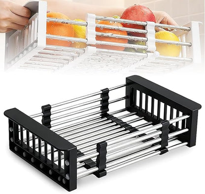 Extend Kitchen Sink Drain Basket, Adjustable & Expandable Stainless Steel Dish Drainers for Kitchen Counter, Portable & Telescopic Space-Saving Solution for Fruit Vegetable