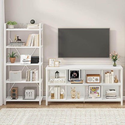 FATORRI 5 Tier Bookshelf, Metal and Wood Bookcase, Etagere Book Shelf for Display, Modern Shelving Unit Tall Book case for Home Office, Living Room (White Oak)