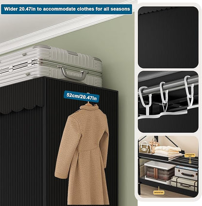 59in Heavy Duty Clothes Rack with Black Cover Foldable Covered Clothes Rack for Hanging Clothes portable Wardrobe Closet System Freestanding Coat Storage Garment Racks for bedroom (black, 59in)