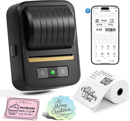 NADAllN Label Maker Machine with Tape, Bluetooth Thermal Label Printer for Small Business, Address, Barcode, Logo, Clothing, Label Makers for Office Home School