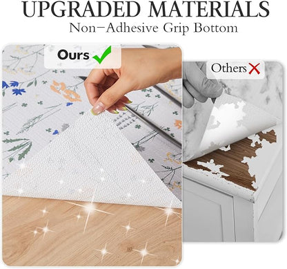 Beautysaid Shelf and Drawer Liner for Kitchen Cabinet, Non Adhesive Non Slip Shelf Paper Waterproof Washable Thickened for Dresser Pantry Shelve Bathroom Protector Liner(Floral,18 in x 10 FT)