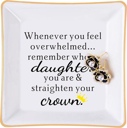 Piudee Daughter Gift from Mom, Gifts for Daughter Ring Dish - When You Feel Overwhelmed...Straighten Your Crown, Christmas Birthday Gift for Daughter Adult Valentines Wedding Mothers' Day Gifts