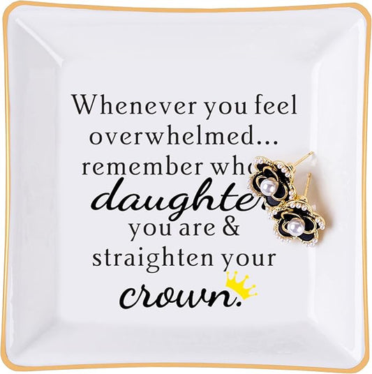 Piudee Daughter Gift from Mom, Gifts for Daughter Ring Dish - When You Feel Overwhelmed...Straighten Your Crown, Christmas Birthday Gift for Daughter Adult Valentines Wedding Mothers' Day Gifts