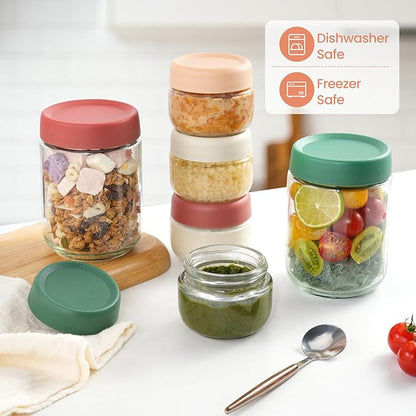 12Pack Overnight Oats Containers with Lids, 16oz, 8oz & 4oz Glass Jars with Airtight Lids, Wide mouth Mason Salad jars, Glass Food Storage Containers for Yogurt Chia Pudding Snacks Cereal & Spices