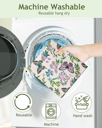 Plastic Bag Holder Organizer - 1 Pack Reusable Canvas Grocery Bags Holder Hanging Wall Cute Aesthetic Shopping Bag Storage Dispenser with Drawstring Closure for Kitchen Home, Butterfly