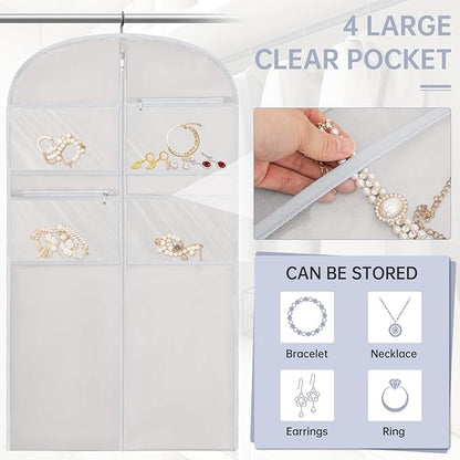 43" Garment Bag for Travel for Hanging Clothes Storage Hanging Suit Cover with Zipper and Accessory Storage for Coats, Dresses, Suits