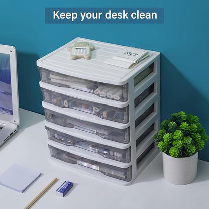Plastic Drawers 5 Layer Desktop Storage, Small Organizer Box Storage Container Case, Desktop Organizer with Clear Drawers for Home, Office, Stationery, Jewelry and Cosmetics