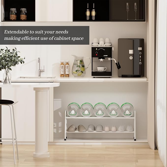 Expandable Shoe Rack, 2-Tier Metal Small Shoe Rack, Adjustable Shoes Organizer, Storage Shelf for Closet, Entryway, White
