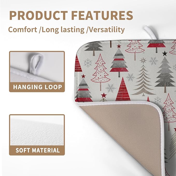 Wnoesat Christmas Dish Drying Mats for Kitchen Counter Xmas Tree Drying Mat Winter Holiday Dishes Drying Pad Microfiber Absorbent Dish Draining Mat Washable Dish Drainer Rack Mat 16x18 Inch