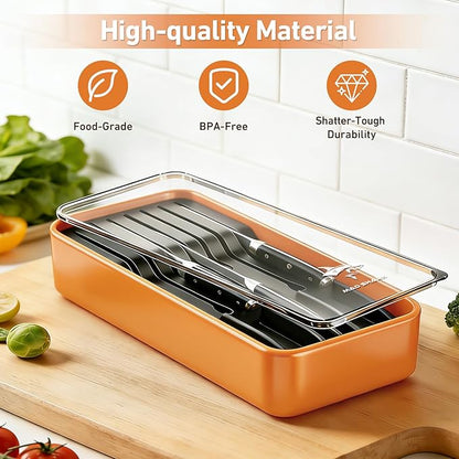 MAD SHARK 2-in-1 Detachable Knife Block & Silverware Organizer, Drawer Knife Holder for 7 Knives, BPA-Free, Blade-Safe Slots, Save Counter Space, Kitchen Drawer or Counter Storage, No Knives