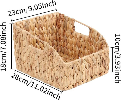 FEILANDUO Wicker Basket with Handles, Handwoven Storage Basket for Pantry, Trapezoid Decorative Baskets for Shelves Home Organizer (Natural(Water Hyacinth), 9.05"L x 11"W x 7.08"H)
