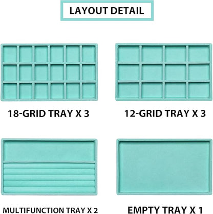 Frebeauty Jewelry Organizer Tray,Stackable Velvet Jewelry Trays,Drawer Inserts Earring Organizer For Women Jewelry Storage Display Case for Rings Stud Necklaces,8.3 x 4.9 x 1 Inches (Turquoise)