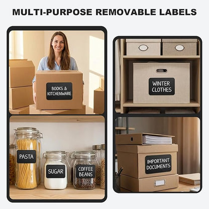 100 Pcs Labels for Storage Bins, 6 x 4 inch Black Large Label Stickers with 1 Liquid Chalk Marker Removable Labels Adhesive Chalkboard Labels Tear Resistant No Residue for School Business Home