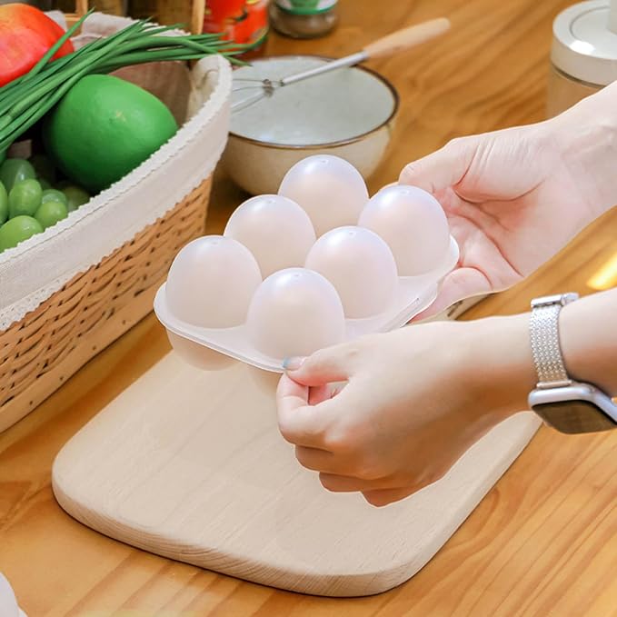 6 Egg Grid Storage Container - Plastic Eggs Holder With Handle, Outdoor Egg Carriers For Kitchen & Restaurants