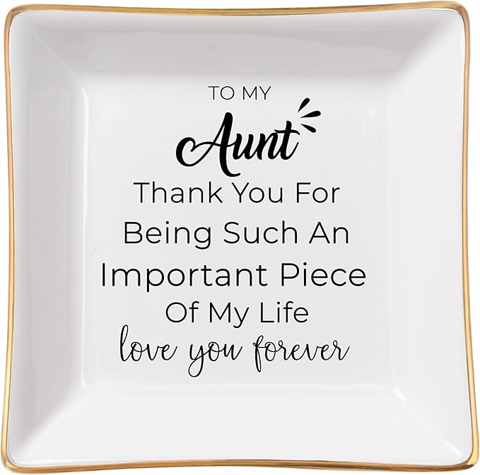 COZITED Aunt Gifts - Jewelry Dish Trinket Tray for Auntie Birthday, Christmas, Mother's Day & Valentines from Niece or Nephew