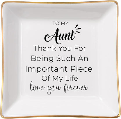 COZITED Aunt Gifts - Jewelry Dish Trinket Tray for Auntie Birthday, Christmas, Mother's Day & Valentines from Niece or Nephew