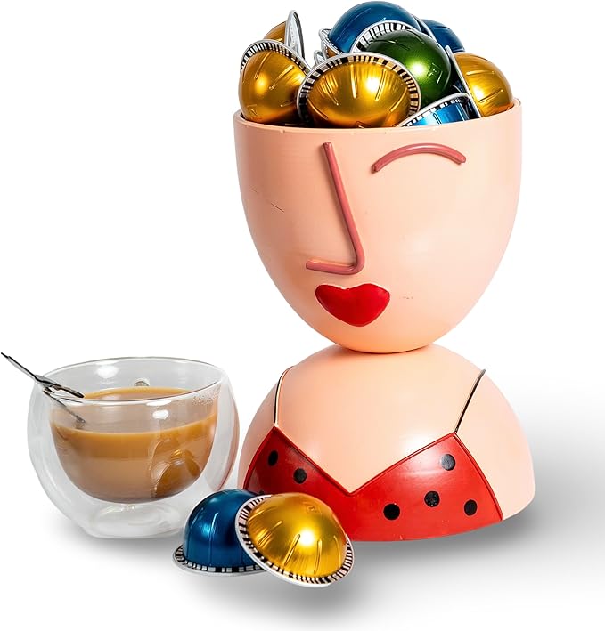 Made Easy Kit Coffee Pod Organizer Compatible with Nespresso Vertuo and Original - Countertop Sculpture Holder Basket Style for Café Bar, Corner Station Office Break Area (Red Black Polka)