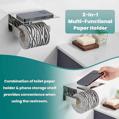Suyar Toilet Paper Holder Polished Chrome, SUS 304 Stainless Steel Bathroom Toilet Paper Roll Holder with Storage Shelf Wall Mounted