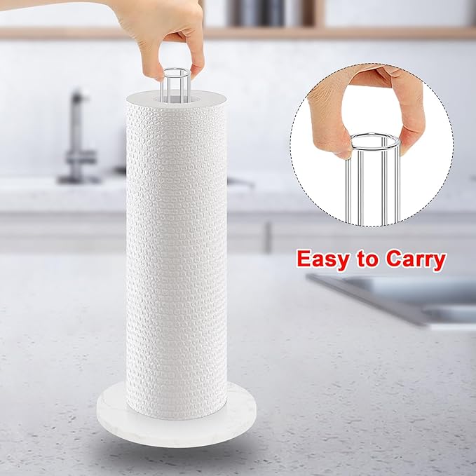 NearMoon Paper Towel Holder Countertop, Sturdy Metal Paper Towel Stand Dispenser with Marble Base, Standard or Jumbo-Sized for Kitchen Counter, Farmhouse, Living Room, Chrome Finish