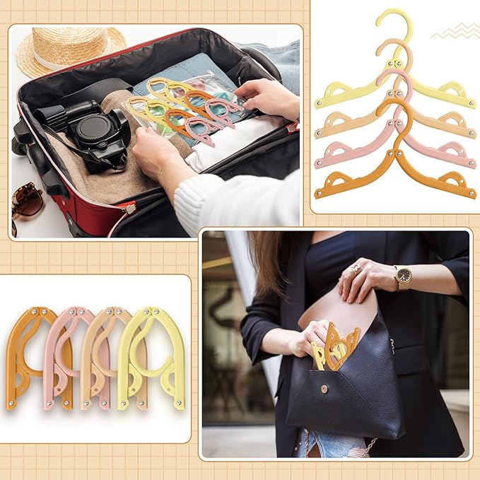 24 Pcs Travel Hangers Portable Foldable Hangers Cruise Ship Essentials Non-Slip Foldable Space Saving Clothes Drying Rack for Travel Cruise Business Trip Suitcase Dormitory School Hotel(Bright)