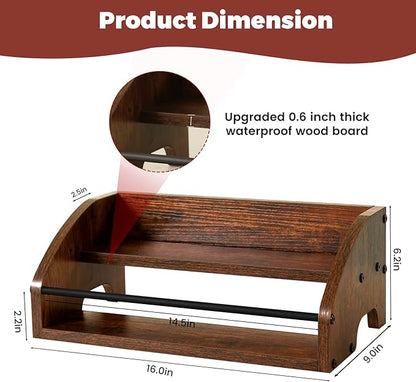 Rustic Wooden Countertop Organizer Brown - Liquor Bottle Display Shelf, Coffee Syrup Rack, Mini bar, Liquor Cabinet, Home Retro Bar Shelf Stand for Liquor Whiskey, Spirits