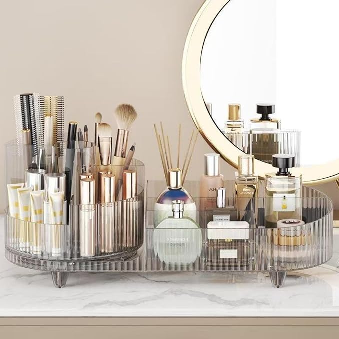 Rotating Large Capacity Cosmetic Display Case,Bathroom Counter Organizer Countertop Storage,Cosmetics Skincare Shelf Organizer (Clear)