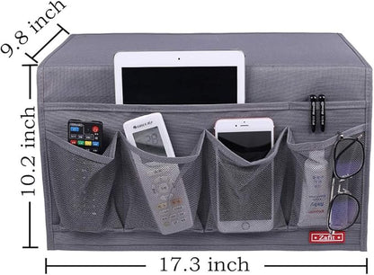 Zafit Bedside Storage Organizer - 6 Pockets, Table Cabinet Caddy for Remotes, Phone, Glasses (Grey)