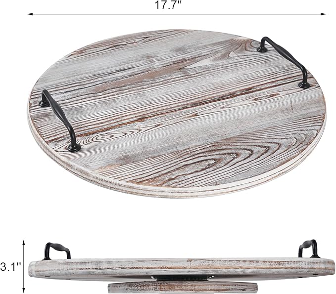 Wooden Lazy Susan for Table Turntable Organizer 18 Inch Large Lazy Susan Vintage Brown Wood Tray for Pantry Cabinet Countertop Serving Tray Round Spins Balanced Spice Rack for Kitchen Dining Room