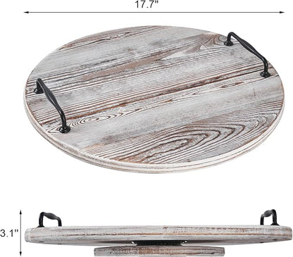 Wooden Lazy Susan for Table Turntable Organizer 18 Inch Large Lazy Susan Vintage Brown Wood Tray for Pantry Cabinet Countertop Serving Tray Round Spins Balanced Spice Rack for Kitchen Dining Room