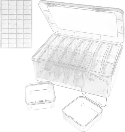 Guyuyii 15 Pcs Bead Storage Containers with Labels | BPA-Free Clear Plastic Organizer Box with Hinged Lid for Earrings, Jewelry, Diamond Painting | Portable & Easy-Open for Fishing Hooks & Small Parts