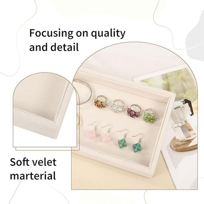 Mornajina 9" x 5.7" Velvet Jewelry Tray Jewelry Display Tray, Stackable Empty Plate Trays for Earrings Necklaces Bracelet Rings Display Showcase - Light Khaki