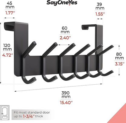 Matte Black Over The Door Hooks – Heavy Duty Stainless Steel Door Hanger with 6 Double Hooks for Hanging Towels, Coats, Robes, Hats, Bags – No Drill Over Door Towel Rack for Bathroom & Bedroom, 2 Pack