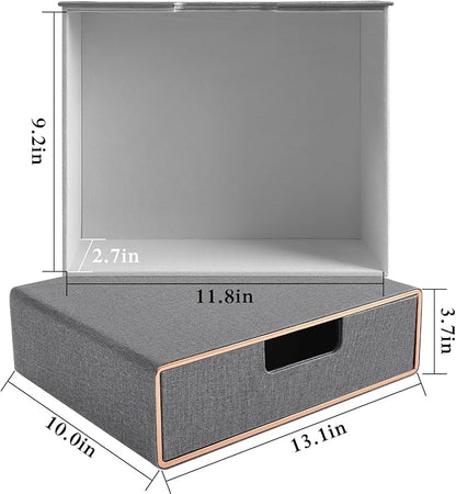 Stackable Organizer Drawer PU Leather Classic Handmade,Organize Home Office Desk Accessories and Sort Letter-Size Paper/a4 Document,Desktop Caddy with Drawers Storage,13.1x10x3.7inches,Grey