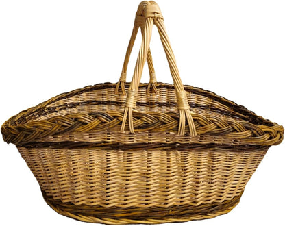 Handcrafted Extra-Large Wicker Basket with Two-Tone Weave – Rustic Handmade Storage Basket from Lithuania
