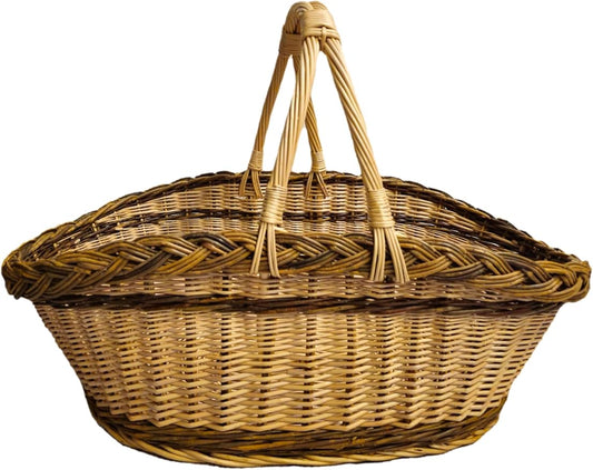 Handcrafted Extra-Large Wicker Basket with Two-Tone Weave – Rustic Handmade Storage Basket from Lithuania