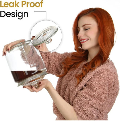 Glass Cookie Jar - 1 Gallon Wide Mouth Glass Jar With Lid - Extra Gasket - Large Food Storage Container, Candy Jar With Airtight Lid, Pet Food, Flour, Detergent Pods, Kitchen or Laundry Room