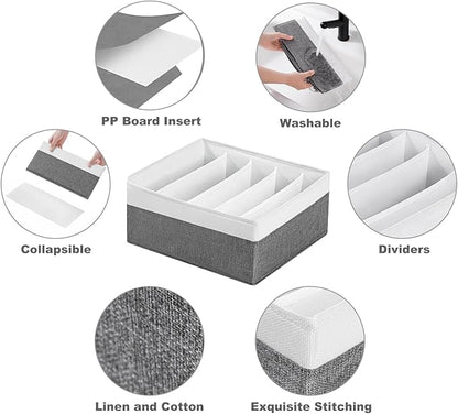 Jeans Drawer Organizers for Clothing,5 Grids Compartment Wardrobe clothes organizer,Fabric Washable Closet Organizers and Storage Bins for Jeans,Pants,Bra,Legging,t-shirt-GreyWhite