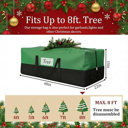 Christmas Tree Storage Bag - Fits Up 8 Ft Tall Artificial Trees - Heavy Duty Holiday Storage bag with Durable Reinforced Handles & Zipper & Transparent Pocket - 600D Oxford Container, Green